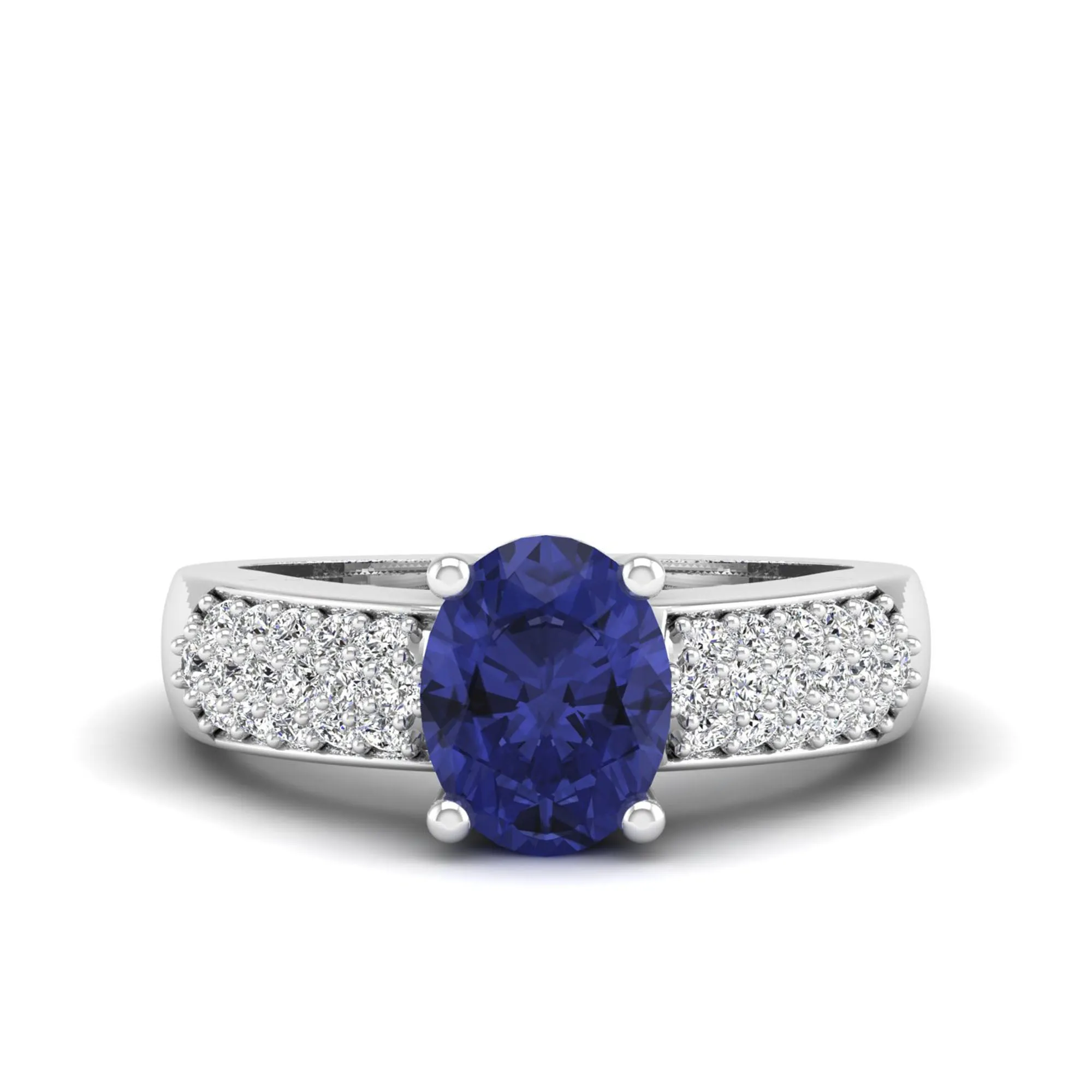 Prong Set Oval Tanzanite and Diamond Ring