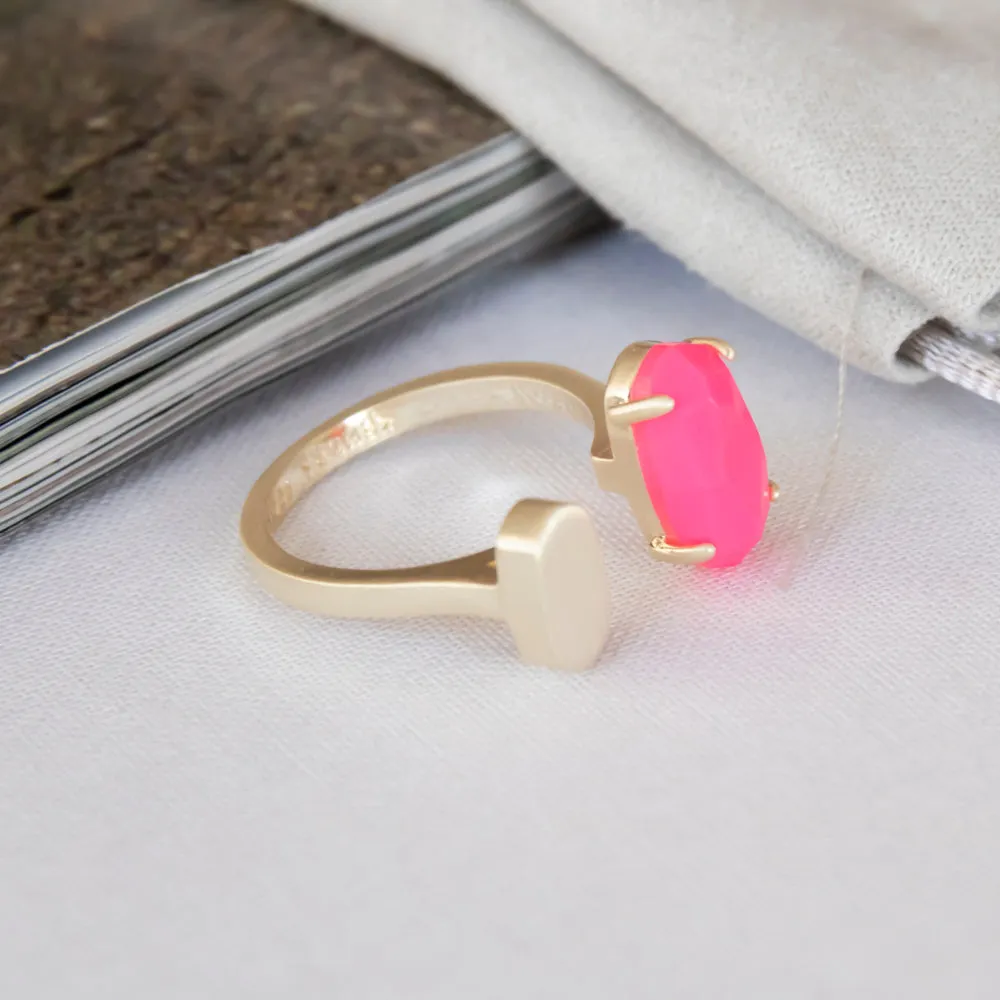 Pryde Gold Open Ring In pink agate