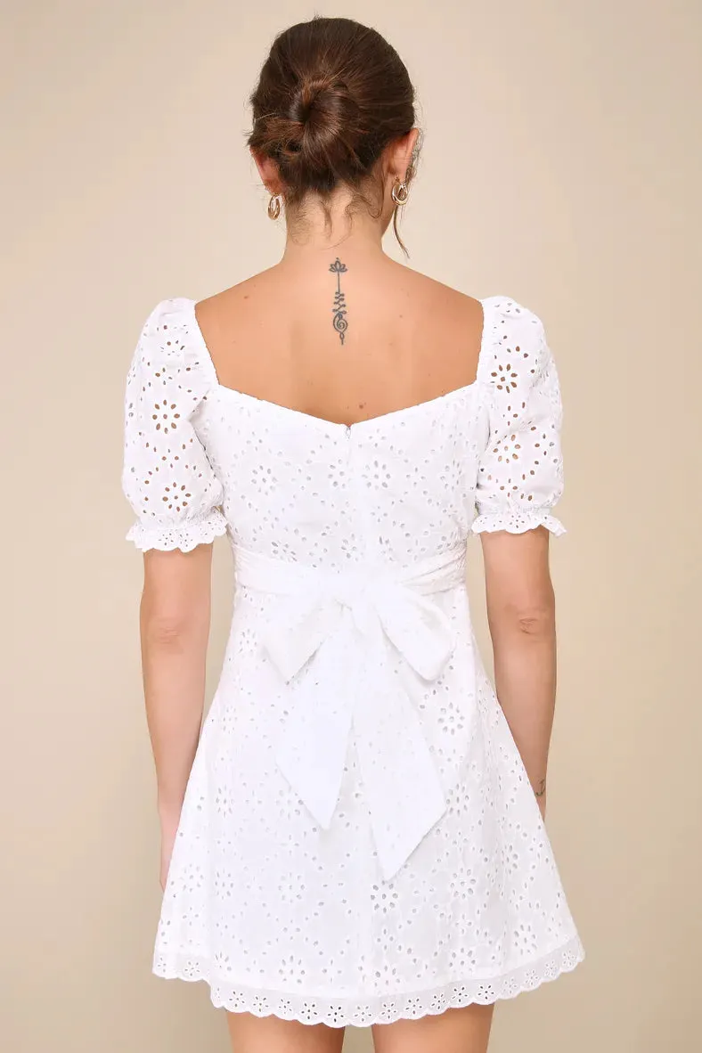 Puff Sleeve Eyelet Mini Dress