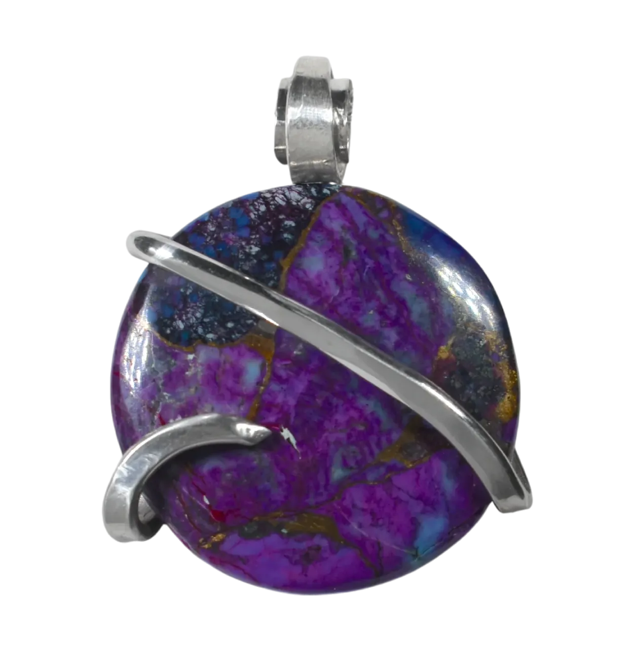Purple Navajo Turquoise Handmade Stone Pendant Wrapped in Silver