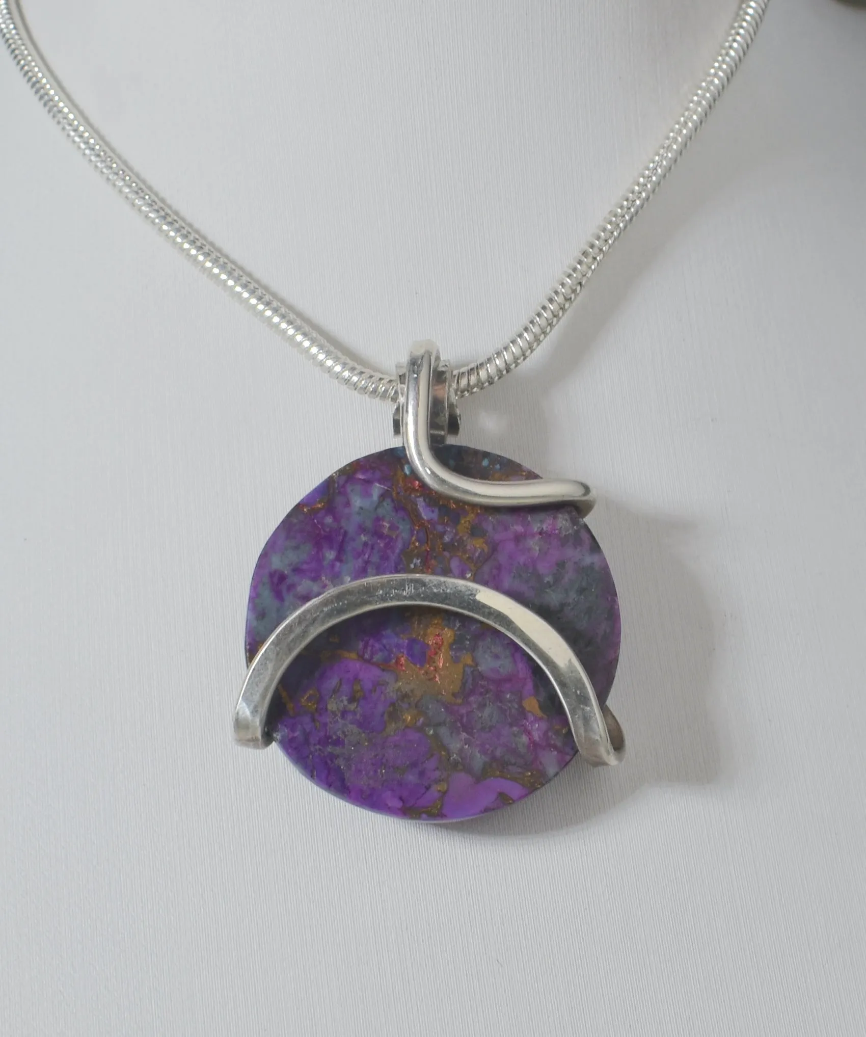 Purple Navajo Turquoise Handmade Stone Pendant Wrapped in Silver