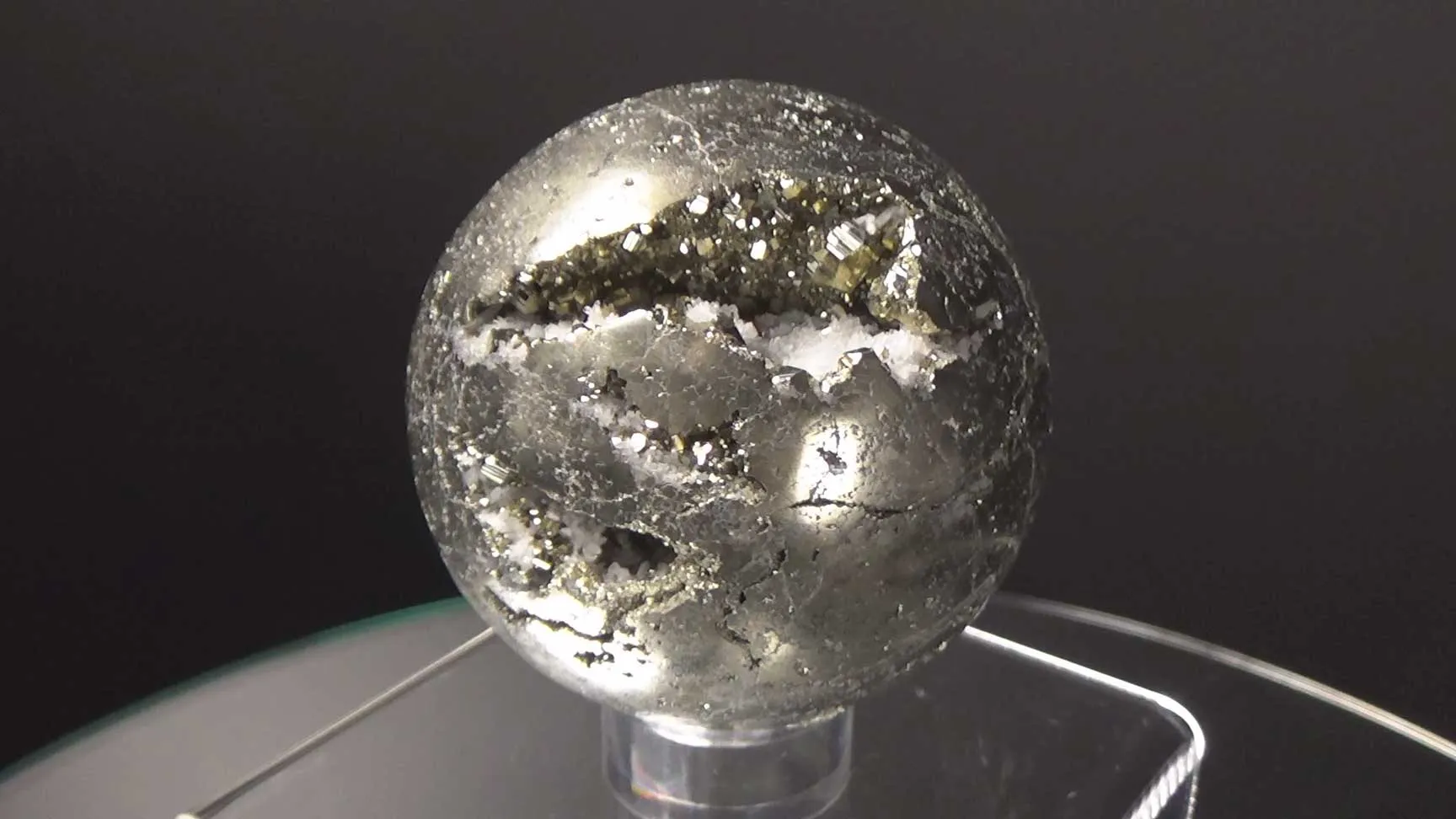 Pyrite Sphere with Pyrite Cubes & Quartz, Item# P-018