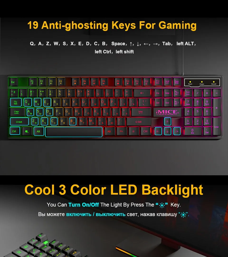 Quiet Spill-Resistant Mechanical Wired Gaming Keyboard