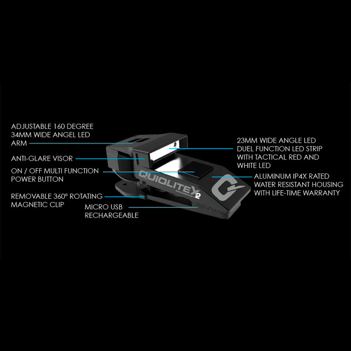 QuiqLite X2 Tactical Handsfree Rechargeable Red/White LED Lighting