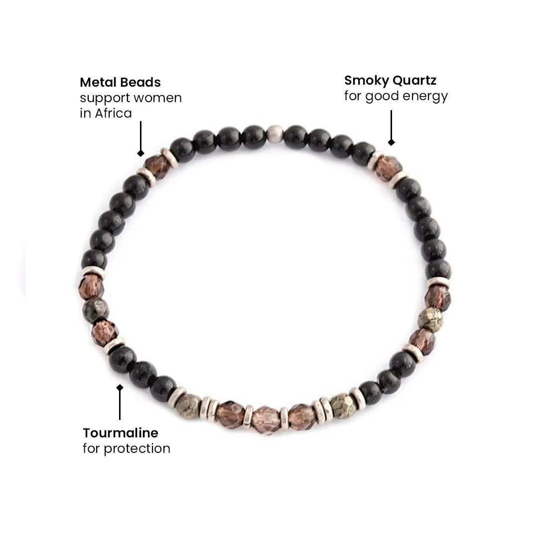 "Grounding" Black Tourmaline and Smoky Quartz Delicate Bracelet