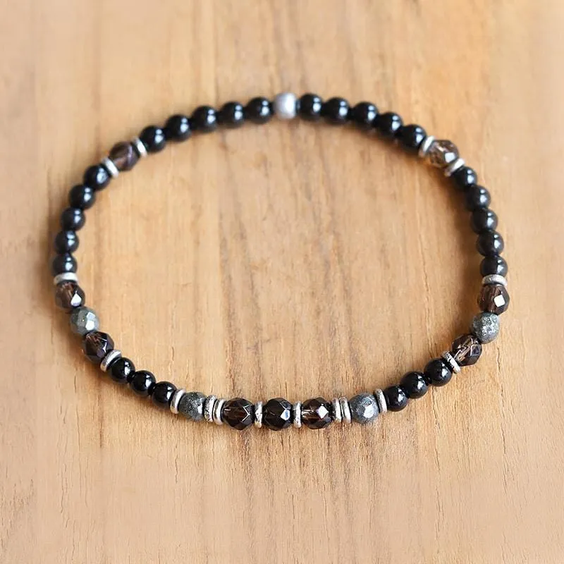 "Grounding" Black Tourmaline and Smoky Quartz Delicate Bracelet