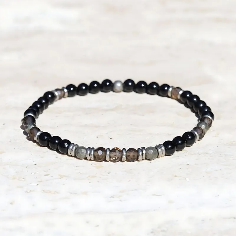 "Grounding" Black Tourmaline and Smoky Quartz Delicate Bracelet