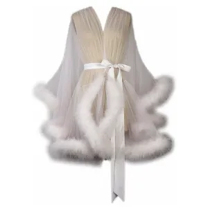 "Night In" White Handmade Sheer Fluffy Mini Marabou Feather Robe