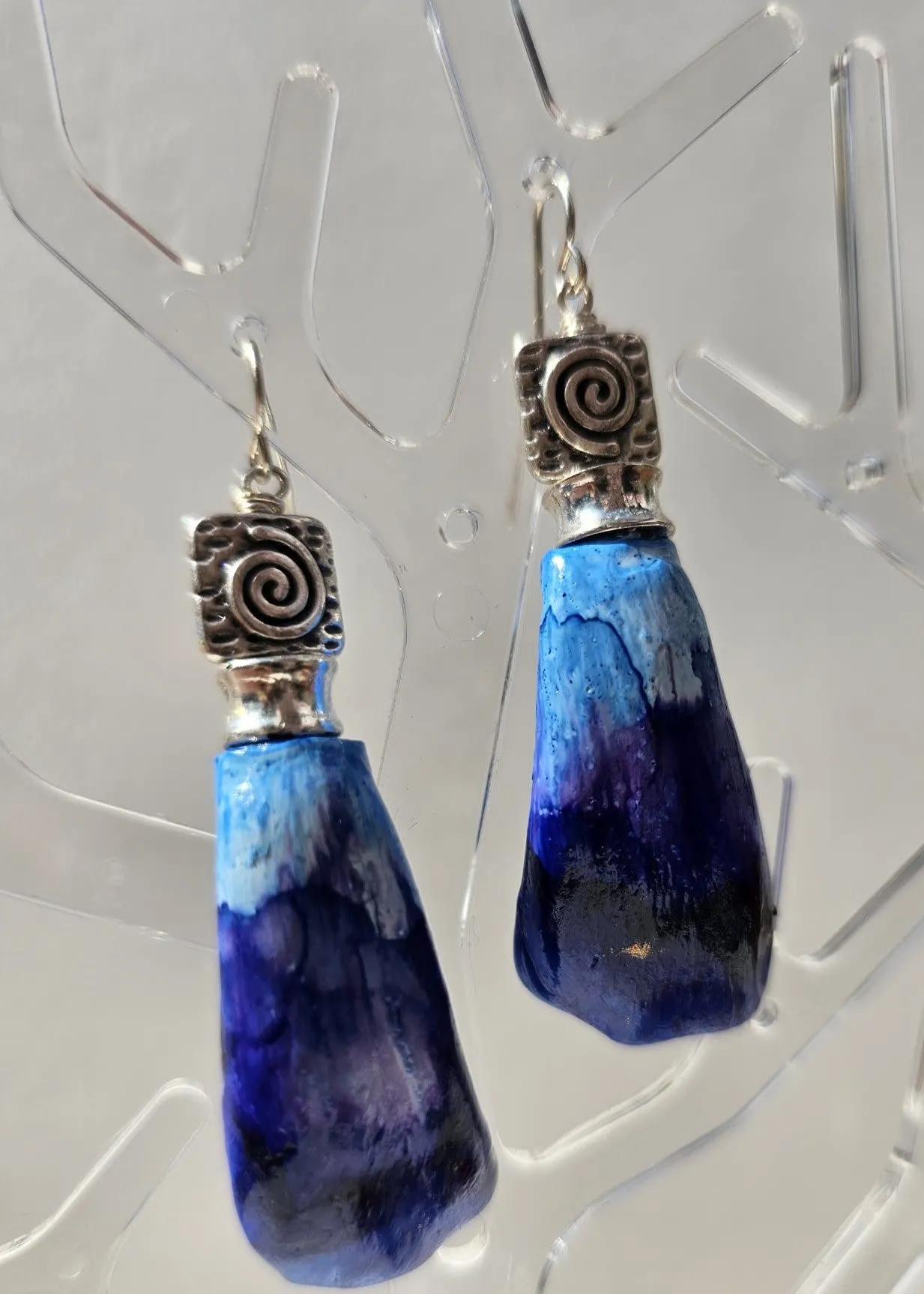 "Roc-N-Lobes Earrings" (Indigo Blue Hand painted Buffalo Teeth) by Michele L. Scott