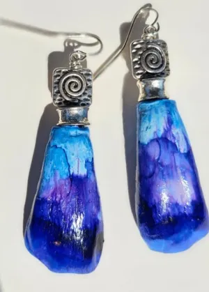 "Roc-N-Lobes Earrings" (Indigo Blue Hand painted Buffalo Teeth) by Michele L. Scott