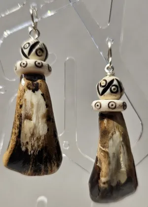 "Roc-N-Lobes Earrings" (Light Earth tone Hand painted Buffalo Teeth) by Michele L. Scott