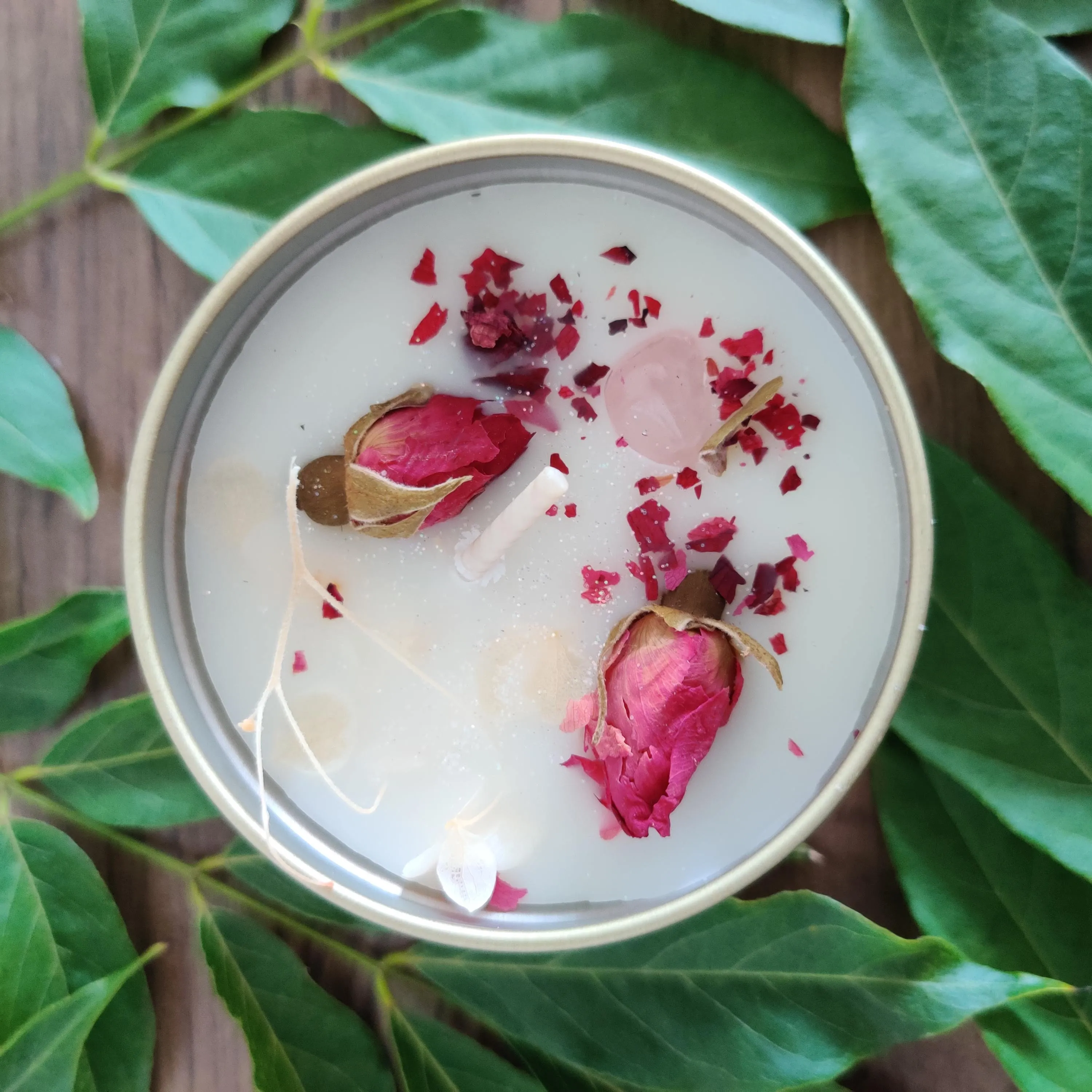 "The Sweet Harmonizer" Strawberry   Vanilla   Rose Quartz Crystal-infused Tin Candle
