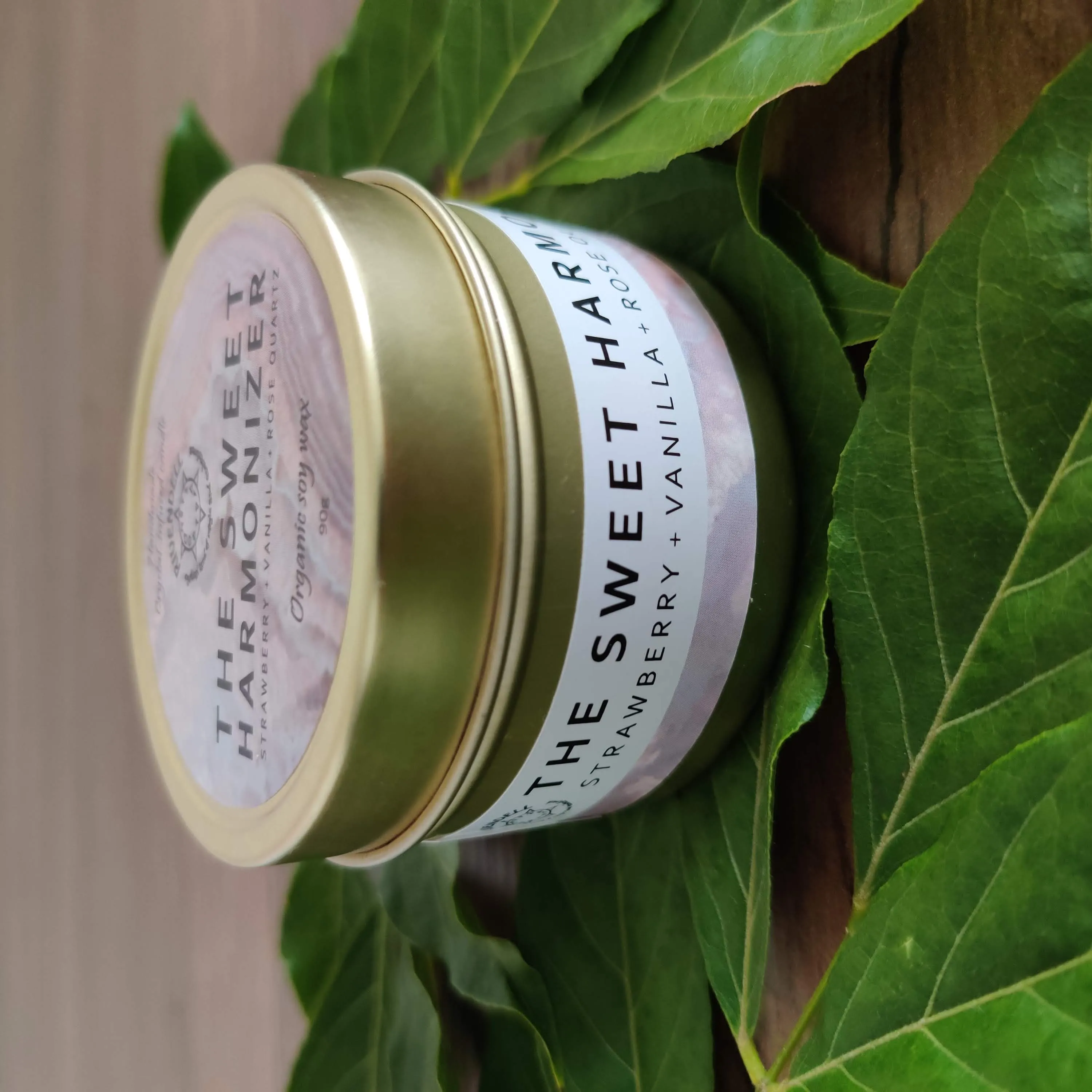 "The Sweet Harmonizer" Strawberry   Vanilla   Rose Quartz Crystal-infused Tin Candle