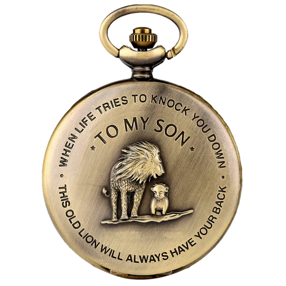 "To My Son" Lion Bronze Pocket Watch