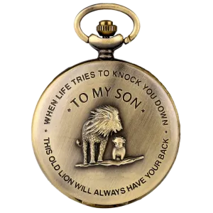 "To My Son" Lion Bronze Pocket Watch