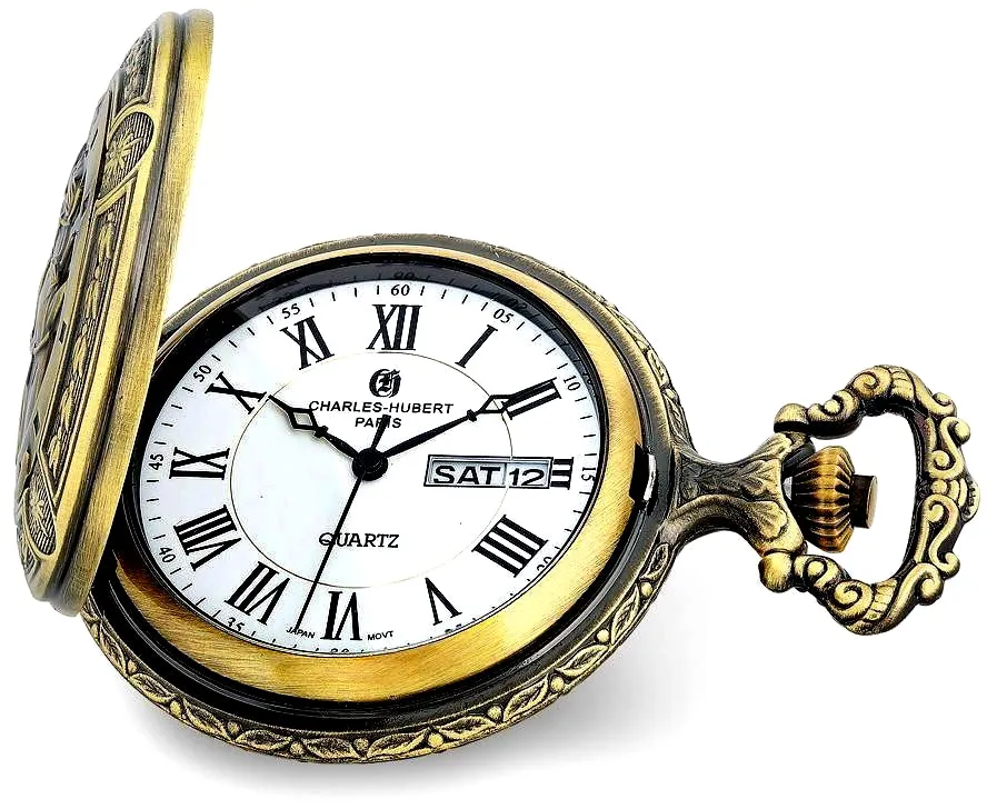 Railroad Closing Cover Pocket Watch, Antiqued Two-Tone Steam Locomotive Case