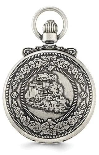 Railroad Pocket Watch, Antiqued Steam Engine Closing Cover Design