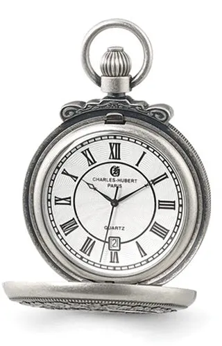 Railroad Pocket Watch, Antiqued Steam Engine Closing Cover Design
