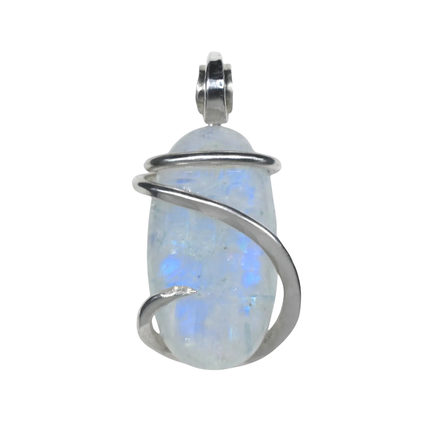 Rainbow Moonstone Handmade Crystal Pendant Wrapped in Silver