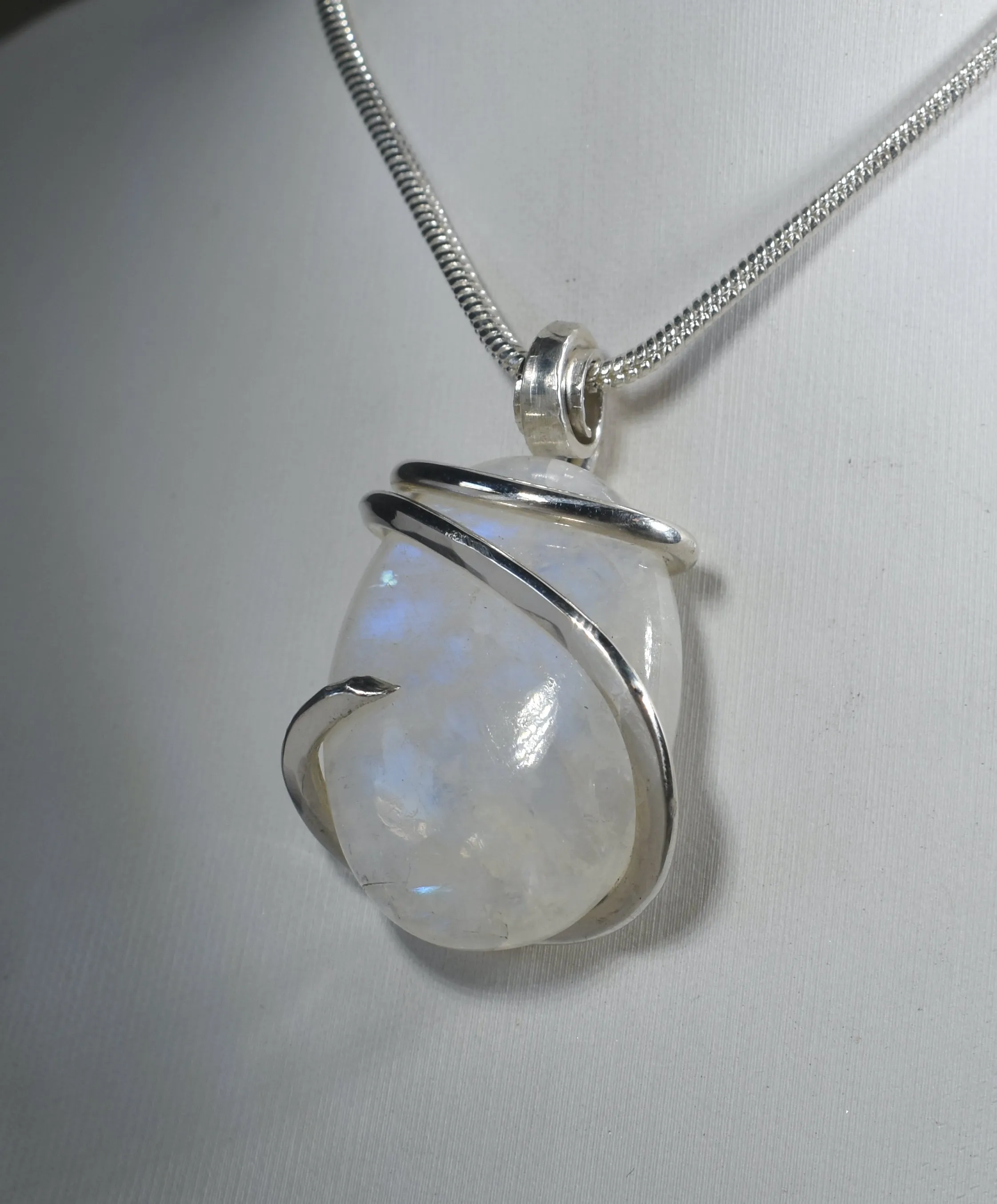 Rainbow Moonstone Handmade Crystal Pendant Wrapped in Silver