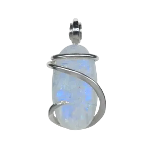 Rainbow Moonstone Handmade Crystal Pendant Wrapped in Silver