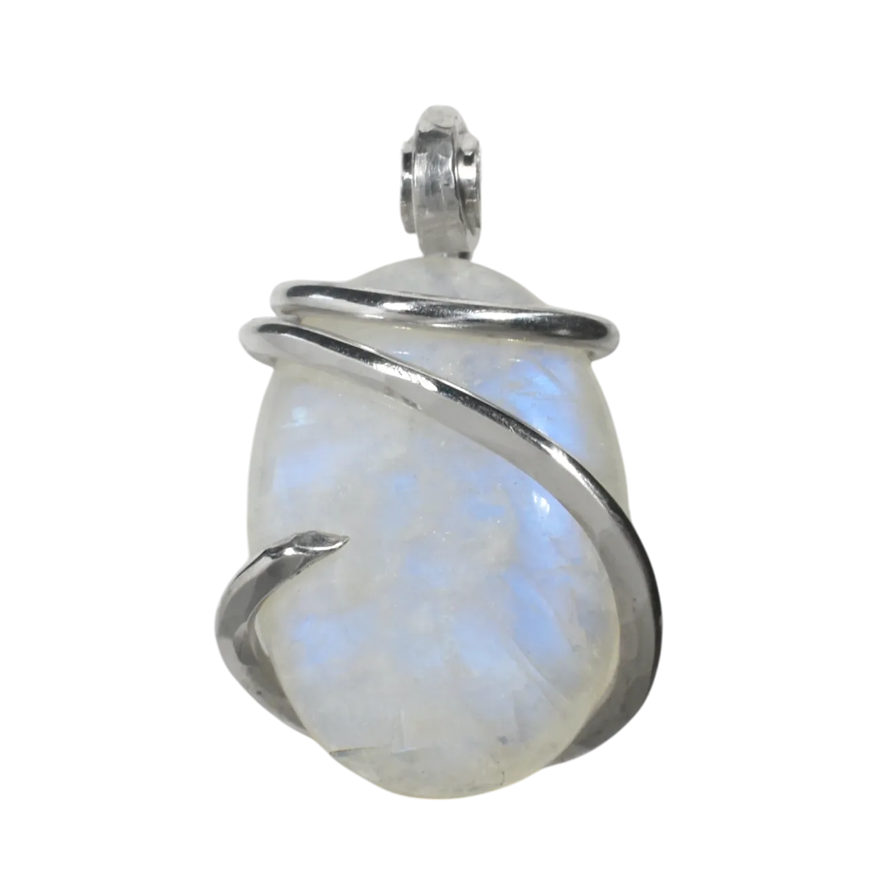 Rainbow Moonstone Handmade Crystal Pendant Wrapped in Silver