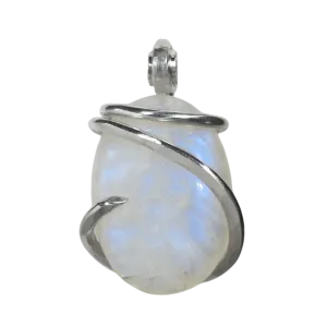 Rainbow Moonstone Handmade Crystal Pendant Wrapped in Silver