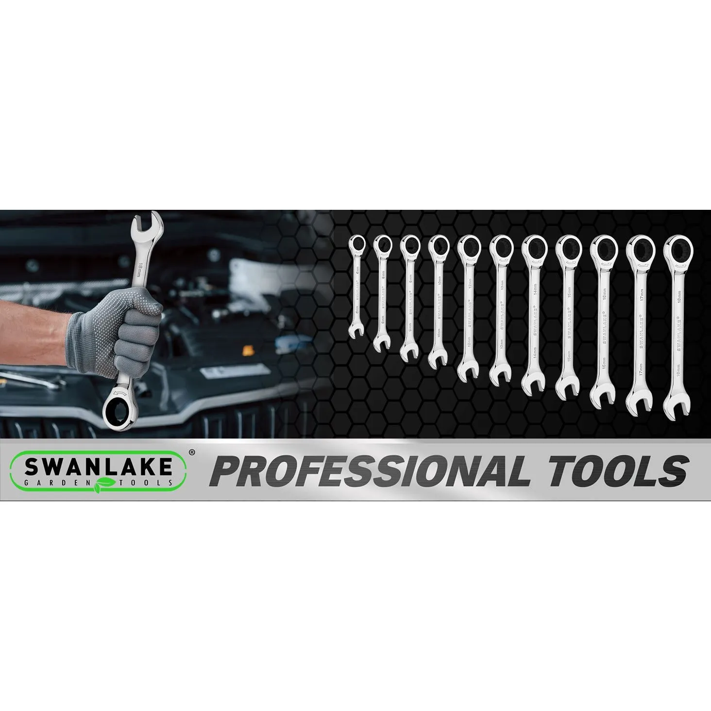 Ratcheting Wrench Set, 11-piece Metric Combination Wrench Set with Pouch CR-V Steel (11PCS METRIC)