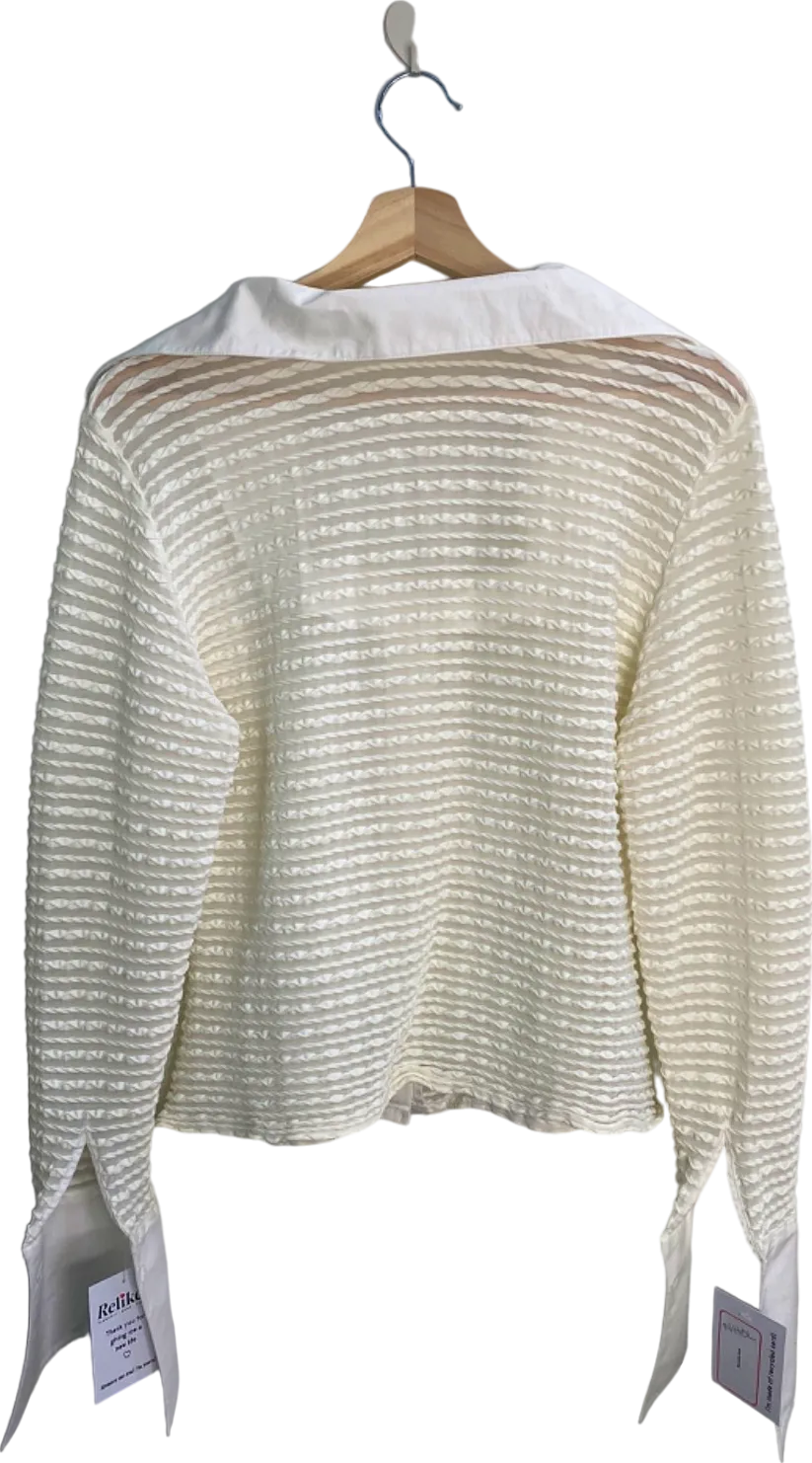 Rayure Paris Vintage White Sheer Striped dramatic collar Blouse UK L