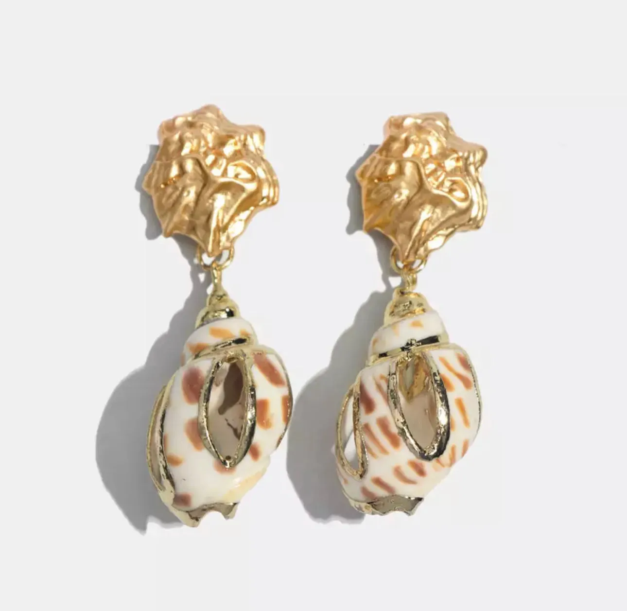 Real Shells with Gold Electroplating set on Gold Earrings 220-31 | Erika Williner Designs