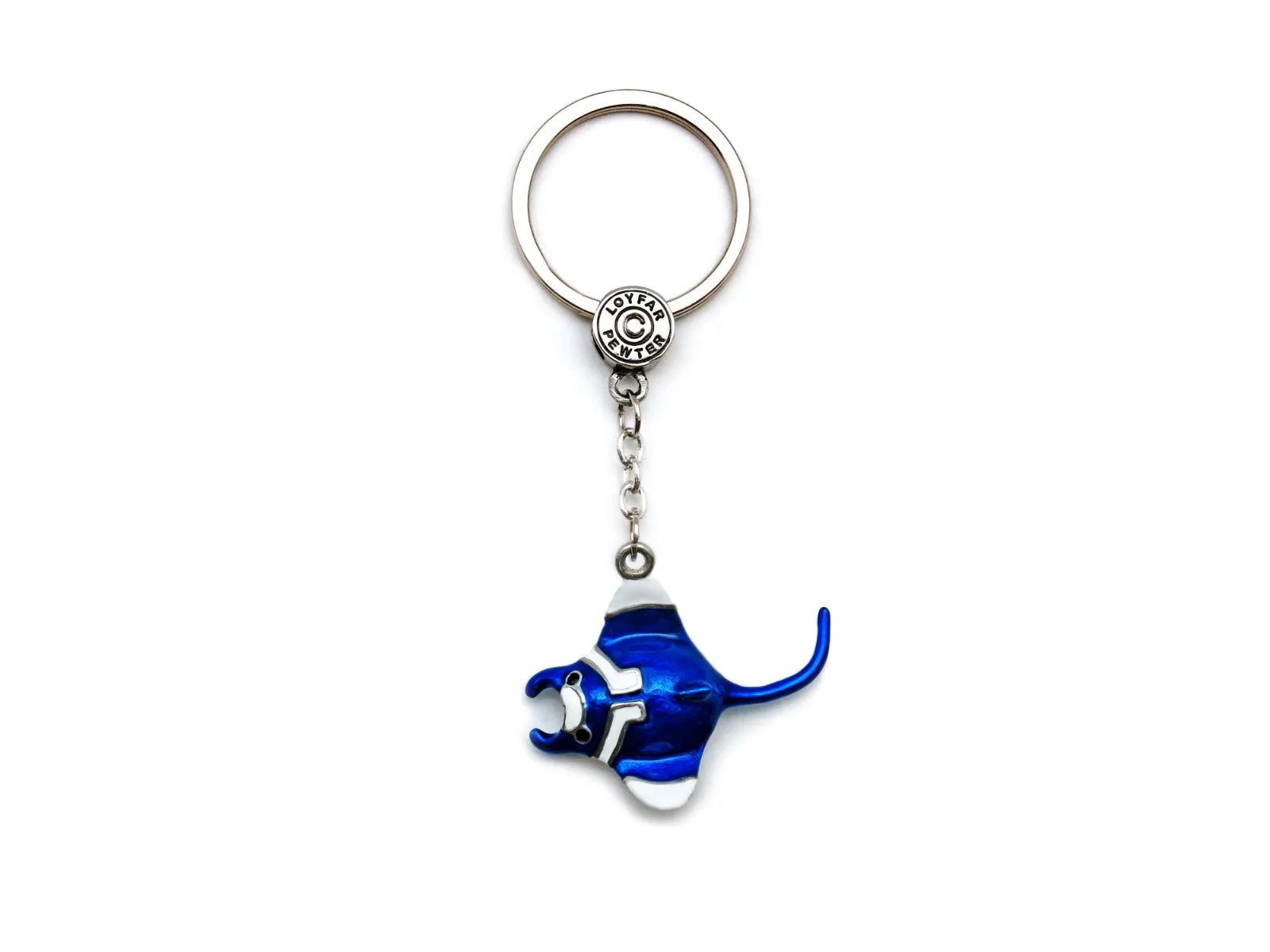 Real Silver Key chain: Manta Ray blue-white