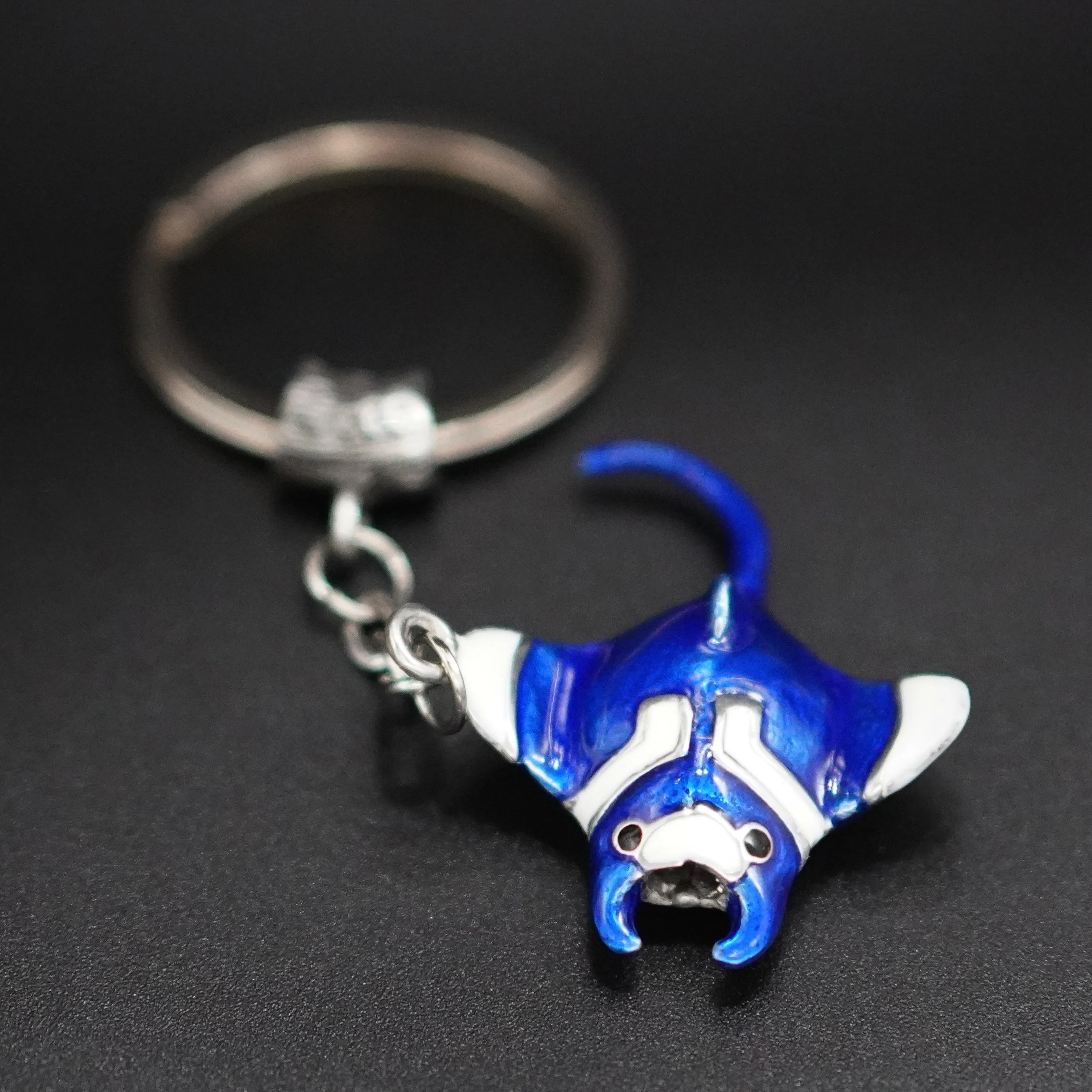 Real Silver Key chain: Manta Ray blue-white
