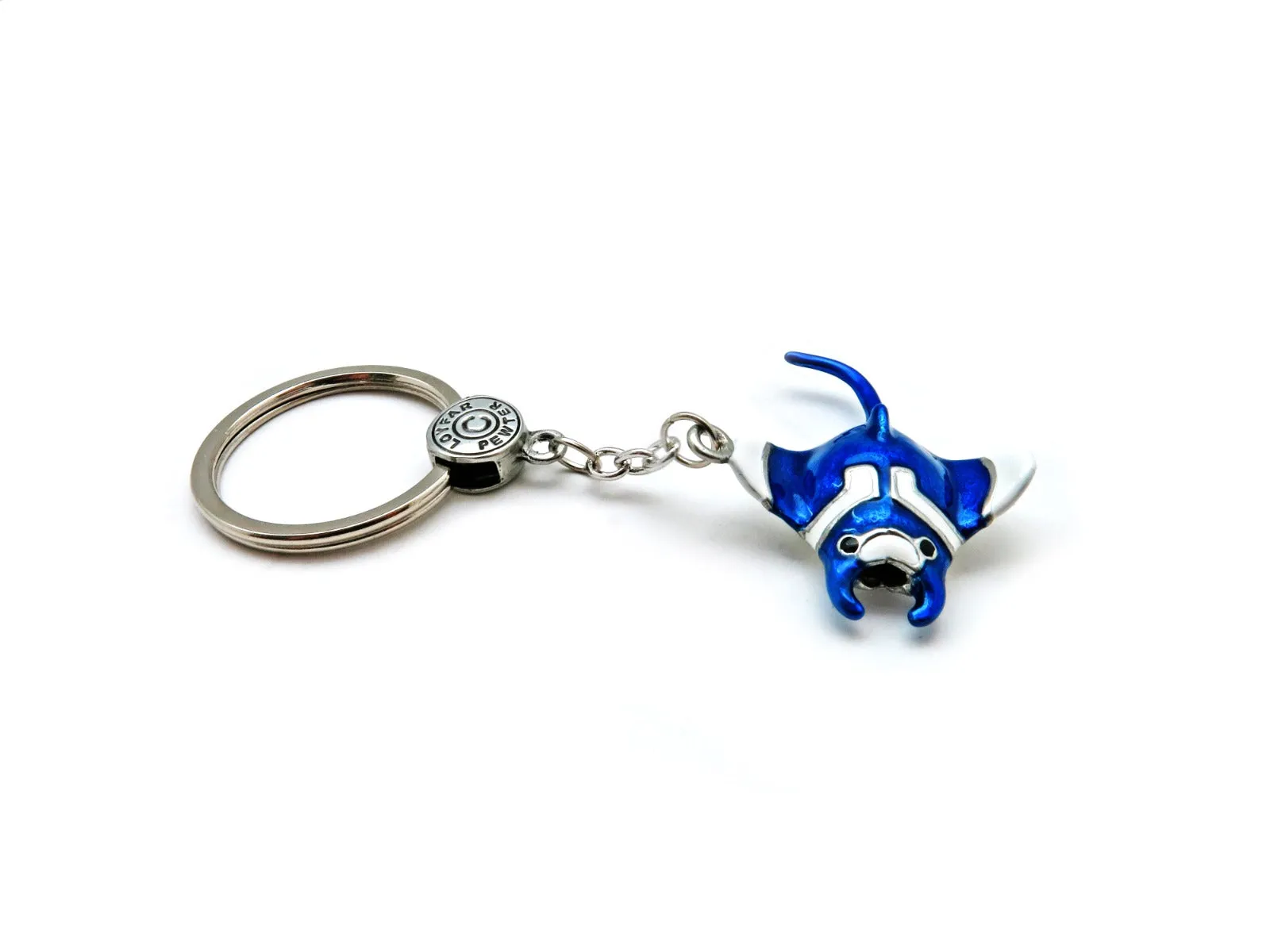 Real Silver Key chain: Manta Ray blue-white