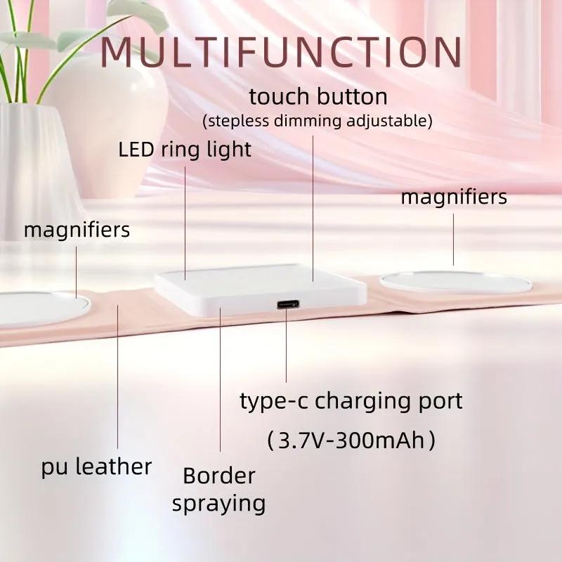 Rechargeable LED Travel Makeup Mirror – Compact with 1X/5X/10X Magnification