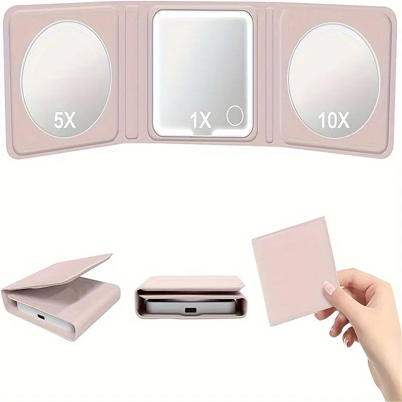 Rechargeable LED Travel Makeup Mirror – Compact with 1X/5X/10X Magnification