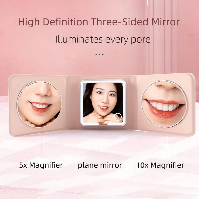Rechargeable LED Travel Makeup Mirror – Compact with 1X/5X/10X Magnification