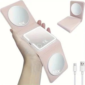Rechargeable LED Travel Makeup Mirror – Compact with 1X/5X/10X Magnification