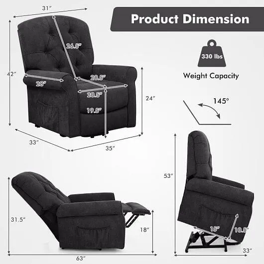Recliner Chair Sofa for Elderly with Side Pocket and Remote Control-Black - Colo