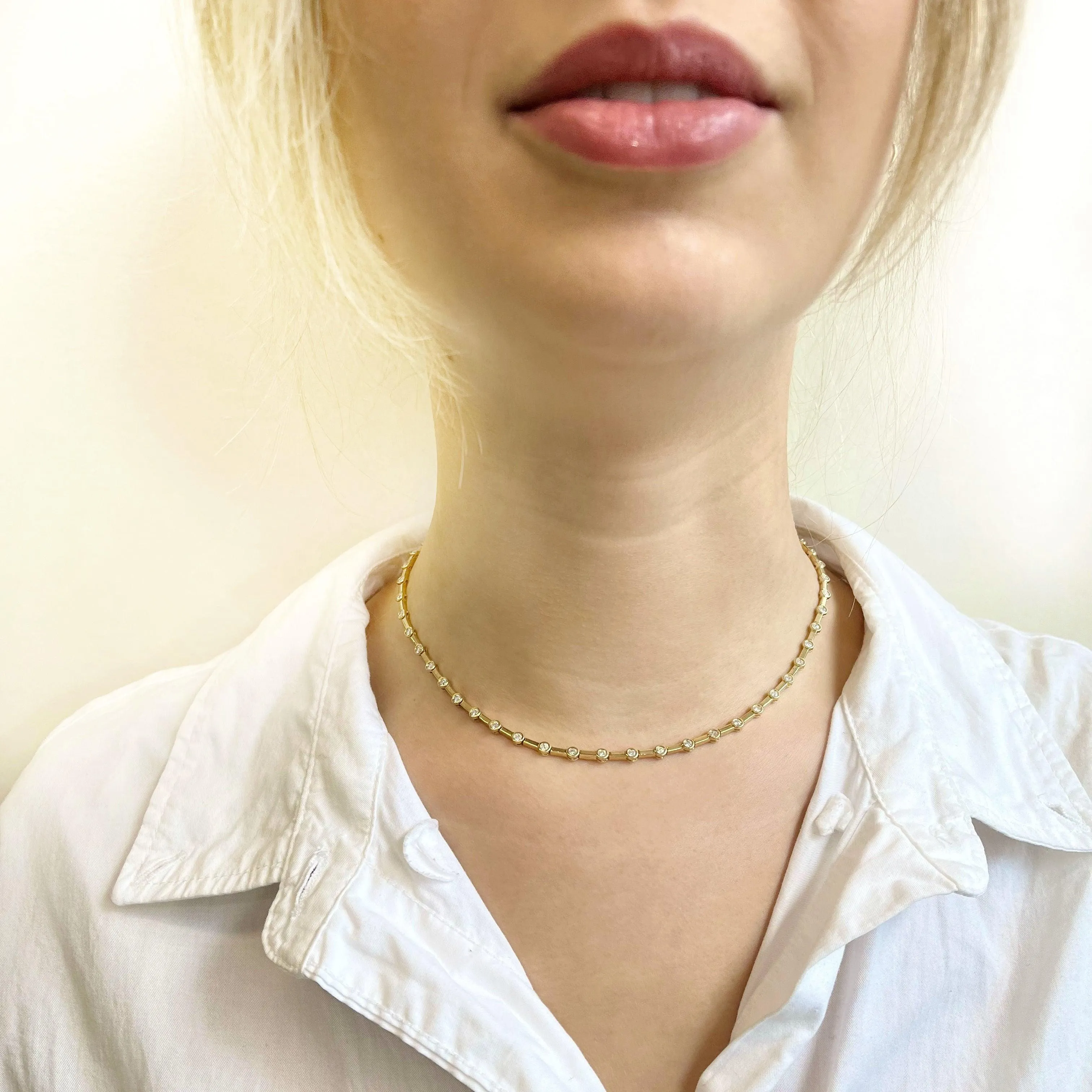 Rectangle Diamond Link Necklace
