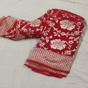 Red Banarasi Saree With Flower Jaal