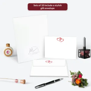 Red Double Love Heart Flat Notecard Set