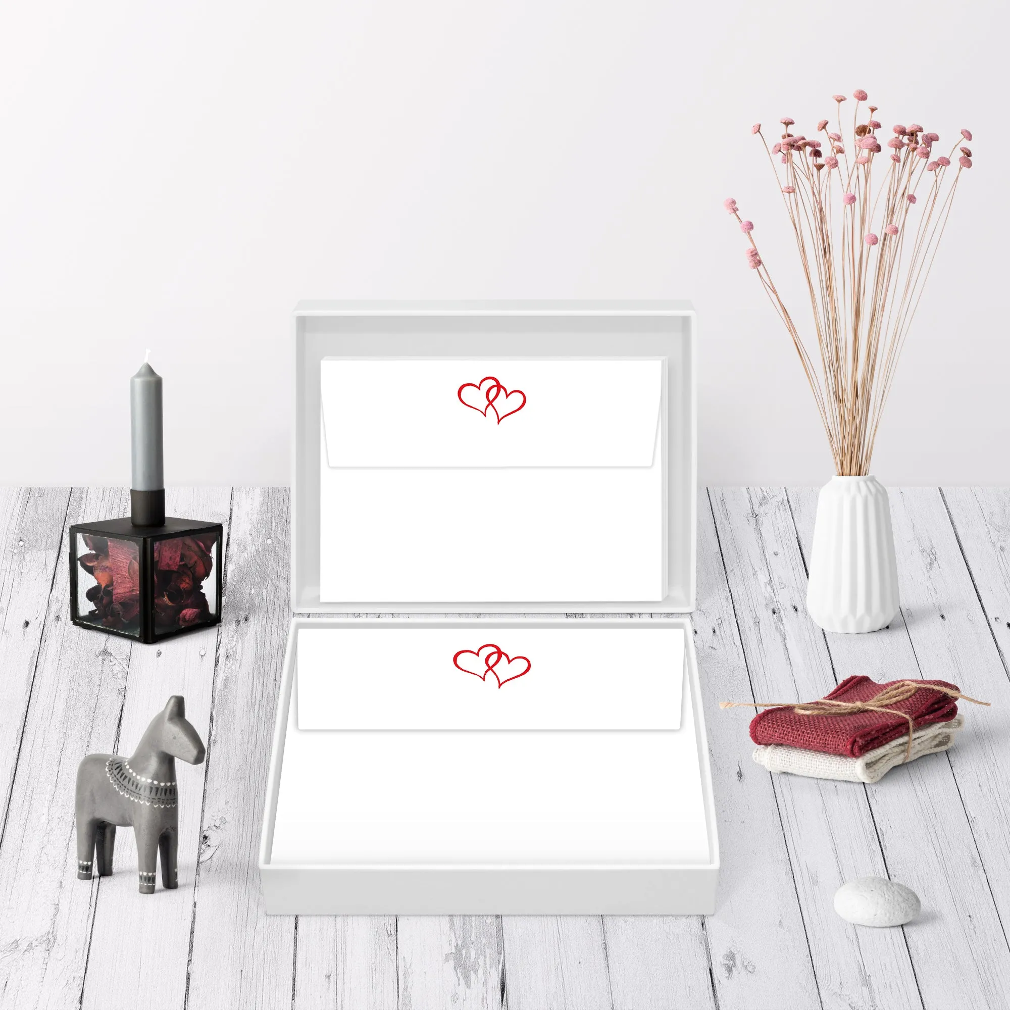 Red Double Love Heart Flat Notecard Set