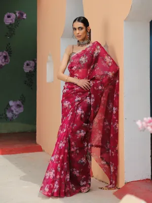 Red Floral Organza Saree