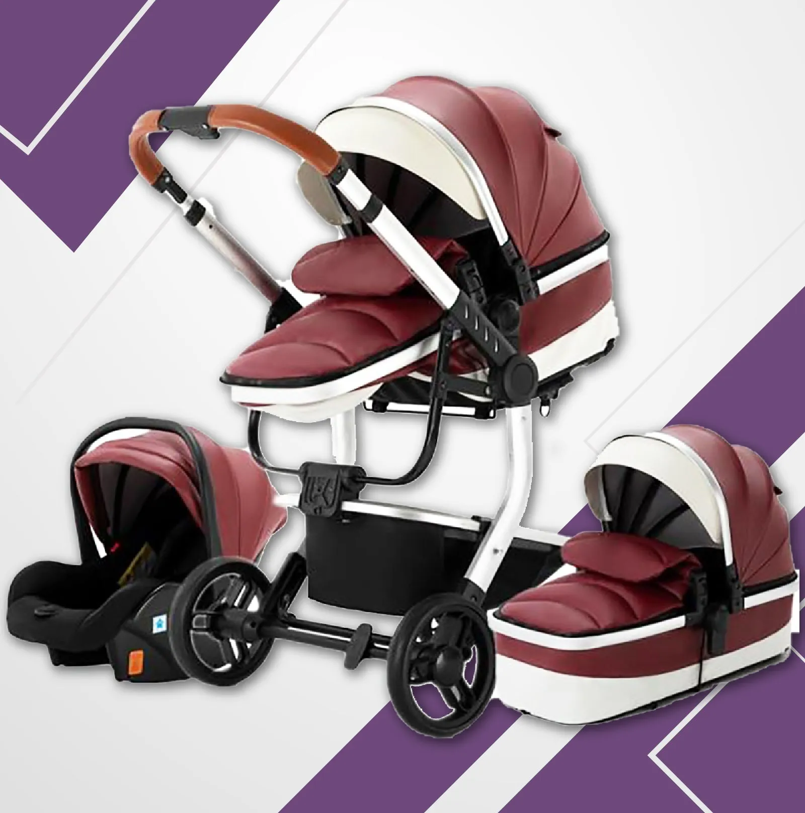 Red Upgraded Luxury 3-in-1 Baby Stroller & Car Seat