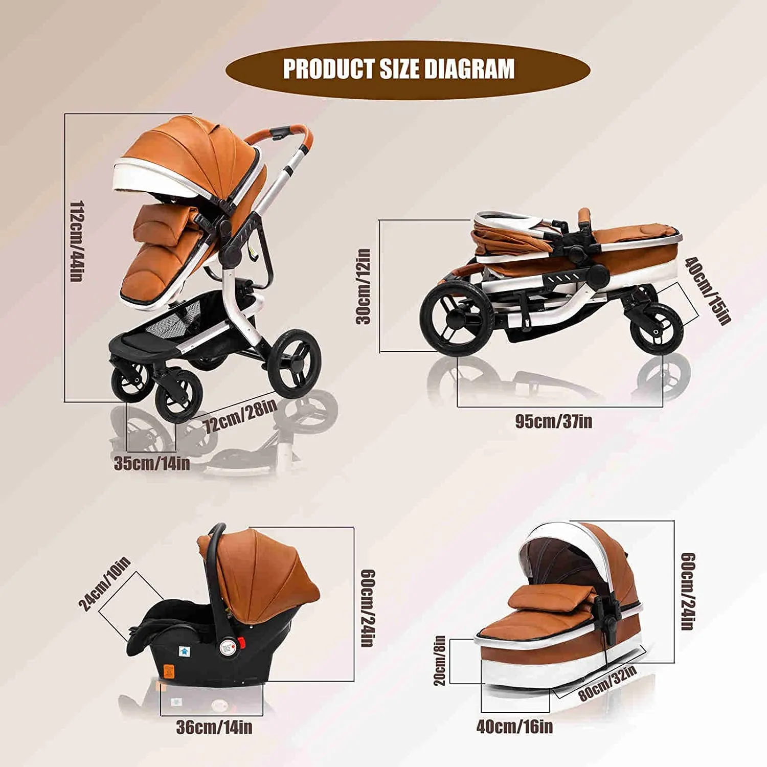 Red Upgraded Luxury 3-in-1 Baby Stroller & Car Seat