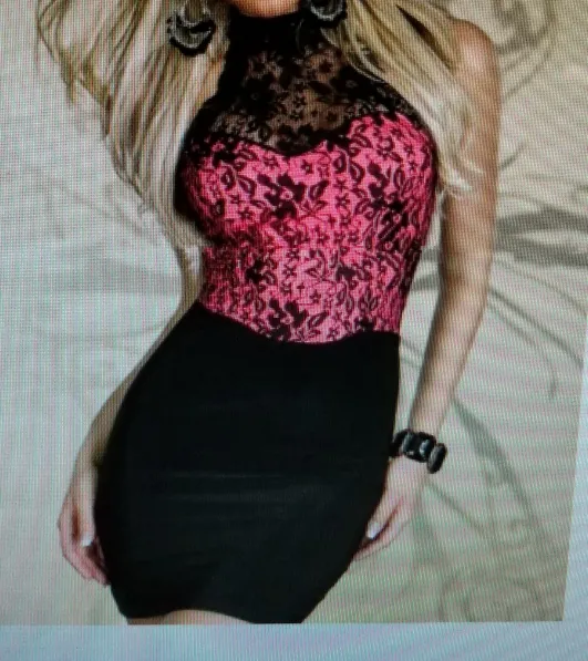 Red/Black Floral Lace Halter Neck Mini Dress