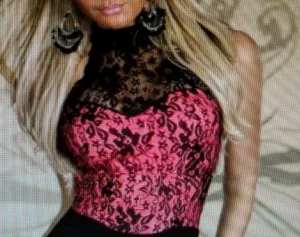 Red/Black Floral Lace Halter Neck Mini Dress