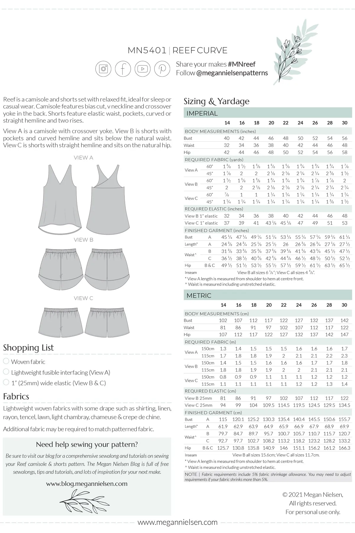 Reef Curve camisole & shorts set pattern