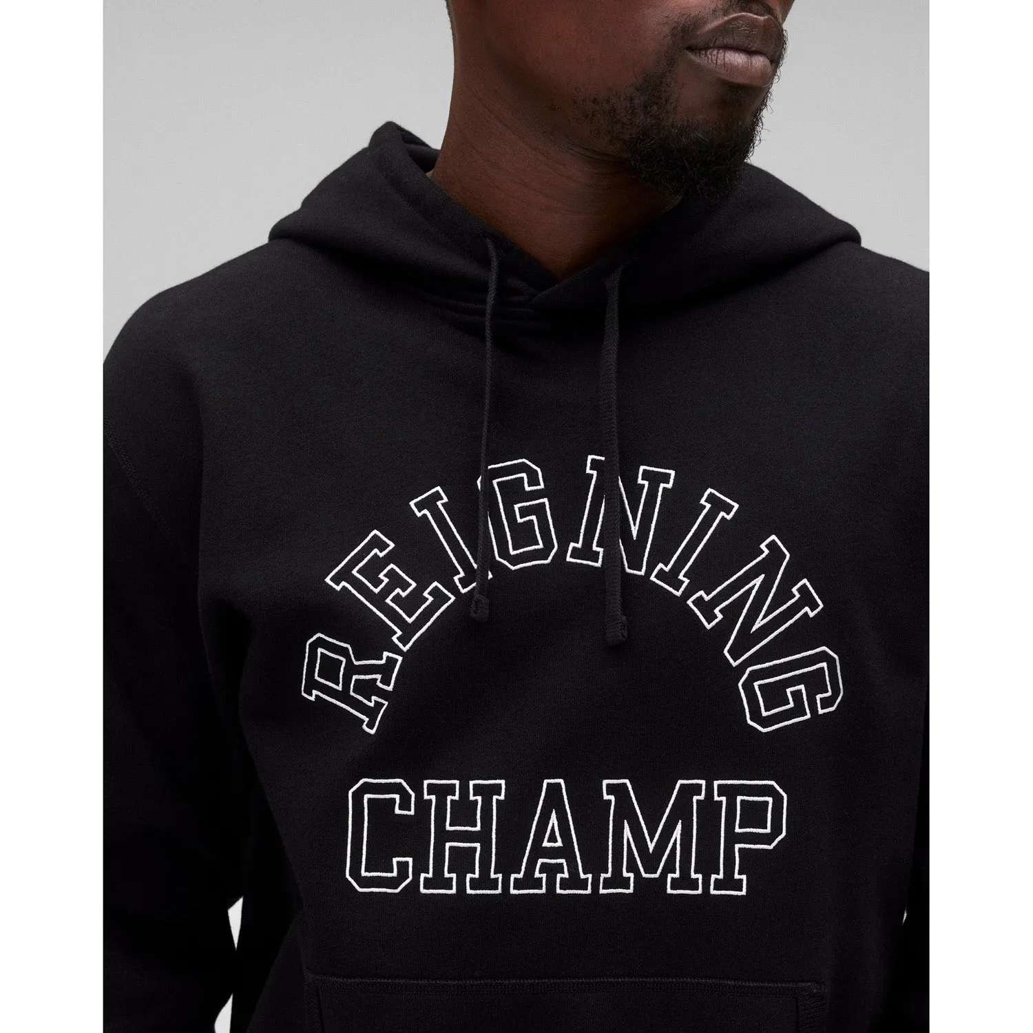 Reigning Champ Men Midweight Terry Arch Logo Hoodie Black White RC-3438-BLW