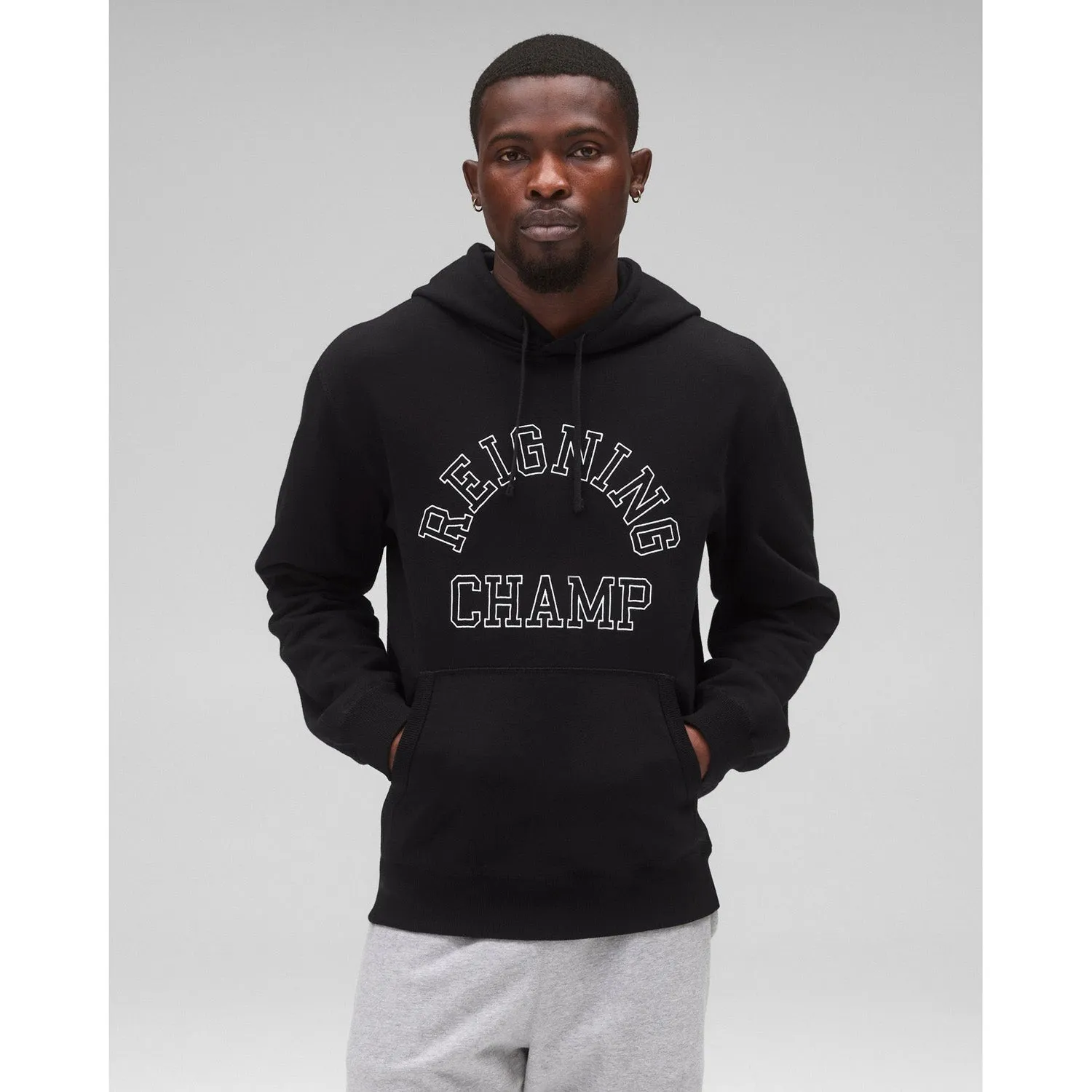 Reigning Champ Men Midweight Terry Arch Logo Hoodie Black White RC-3438-BLW